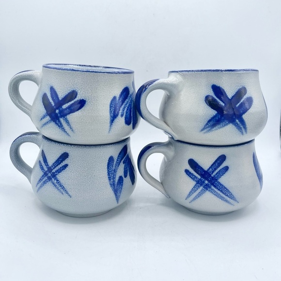 VTG Schilz Germany Cobalt Blue Salt Glaze Pottery Stoneware Mugs Set Of 4 - Picture 2 of 5